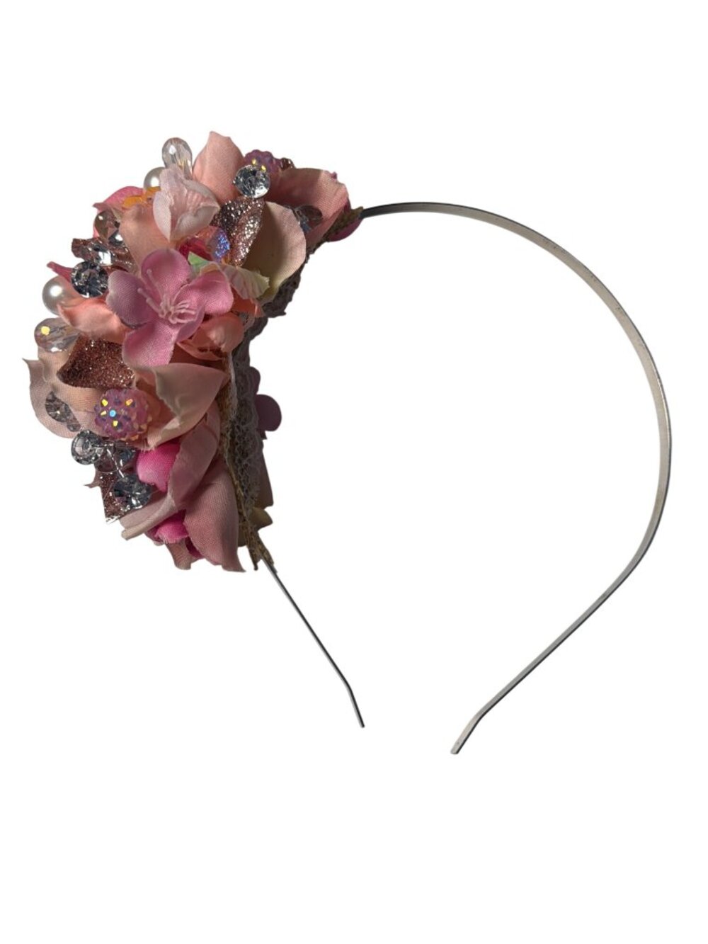 Pretty Little Jettie PLJ Pastels Pink Floral Headband Pearls & Rhinestones OOAK